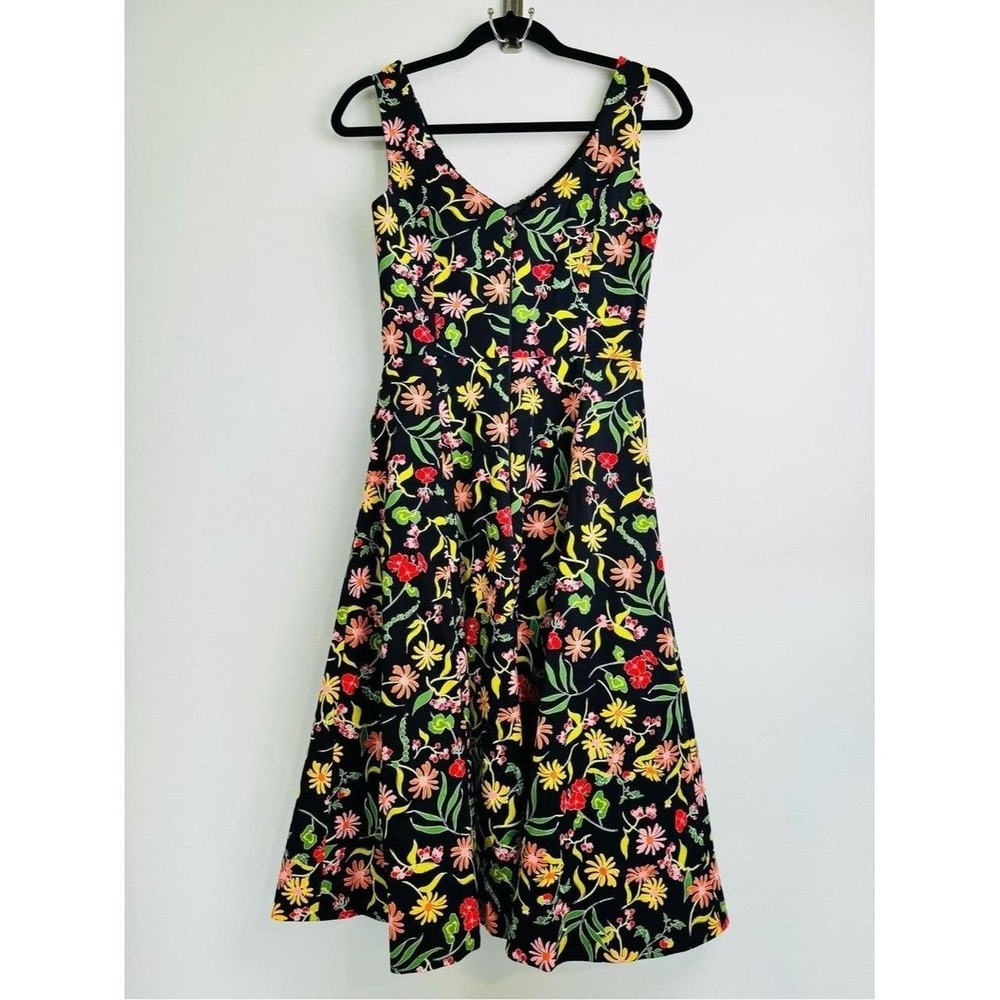 Kate Spade Rooftop Garden Floral Grace Dress Black Midi Fit Flare Sz 10 NEW - Picture 12 of 16